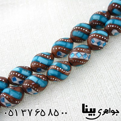 تسبیح کشکول (کوک) 33 دانه ای درشت نقره کوب، آینه و مرصع کاری _کد:8004