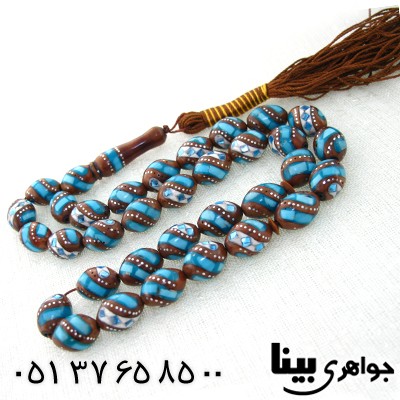 تسبیح کشکول (کوک) 33 دانه ای درشت نقره کوب، آینه و مرصع کاری _کد:8004