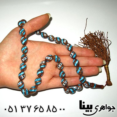 تسبیح کشکول (کوک) 33 دانه ای درشت نقره کوب، آینه و مرصع کاری _کد:8004