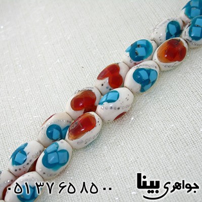 تسبیح چند جواهر 33 دانه ای درشت نقره کوب و مرصع کاری کهربا و فیروزه مصری _کد:8024