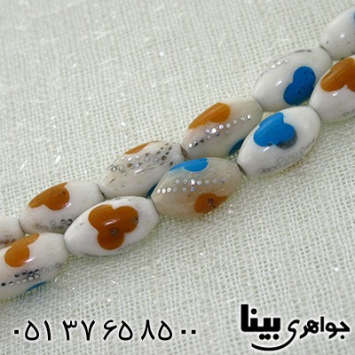 تسبیح استخوان 33 دانه ای درشت نقره کوب و مرصع کاری کهربا و فیروزه مصری _کد:8025