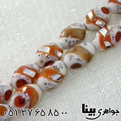 تسبیح استخوان 33 دانه ای نقره کوب، آینه کاری و مرصع کاری کهربا _کد:8027