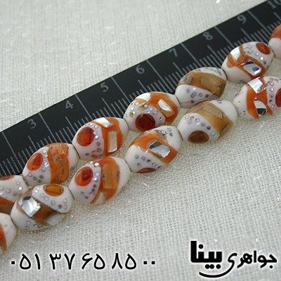 تسبیح استخوان 33 دانه ای نقره کوب، آینه کاری و مرصع کاری کهربا _کد:8027