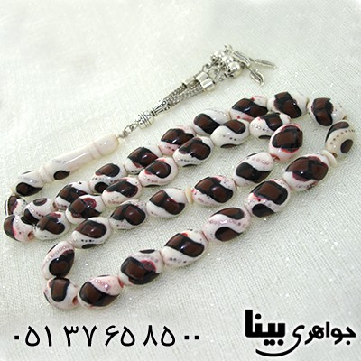 تسبیح استخوان 33 دانه ای درشت نقره کوب و مرصع کاری _کد:8028