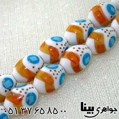 تسبیح استخوان 33 دانه ای درشت نقره کوب و مرصع کاری کهربا و فیروزه مصری _کد:8032
