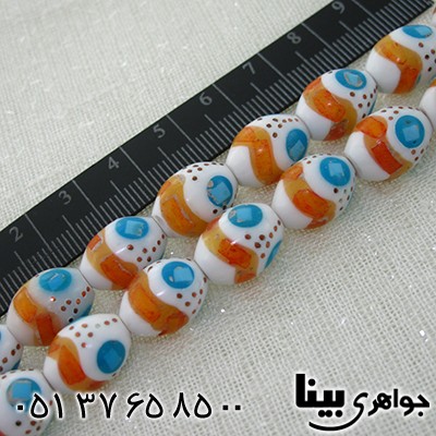 تسبیح استخوان 33 دانه ای درشت نقره کوب و مرصع کاری کهربا و فیروزه مصری _کد:8032