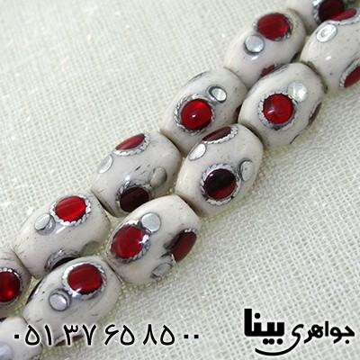 تسبیح استخوان 33 دانه ای درشت نقره کاری و مرصع کاری _کد:8034