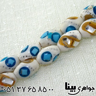 تسبیح استخوان 33 دانه ای نقره کوب، آینه کاری و مرصع کاری فیروزه مصری _کد:8036