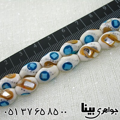 تسبیح استخوان 33 دانه ای نقره کوب، آینه کاری و مرصع کاری فیروزه مصری _کد:8036