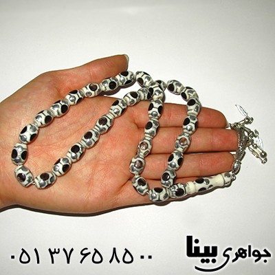 تسبیح استخوان 33 دانه ای درشت نقره کوب، آینه کاری و مرصع کاری _کد:8039