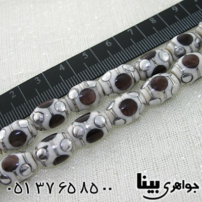 تسبیح استخوان 33 دانه ای درشت نقره کوب، آینه کاری و مرصع کاری _کد:8039