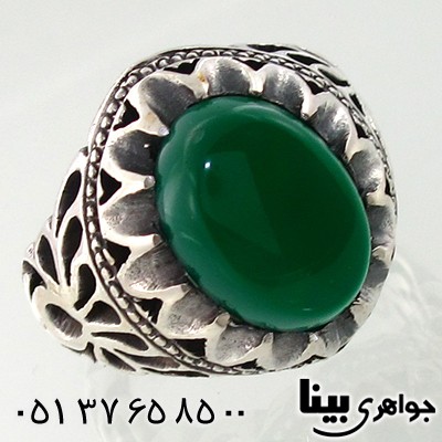 انگشتر عقیق سبز مردانه اره کاری قرینه درشت و سنگین _کد:8041