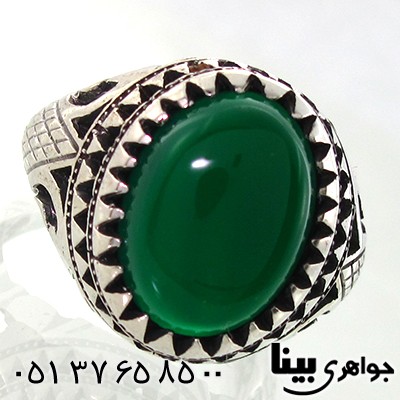 انگشتر عقیق سبز مردانه تمام چنگ دوبل _کد:8046