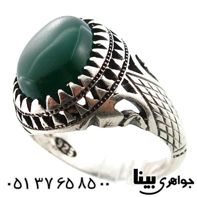 انگشتر عقیق سبز مردانه تمام چنگ دوبل _کد:8046