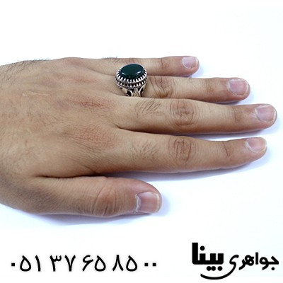 انگشتر عقیق سبز مردانه تمام چنگ دوبل _کد:8046