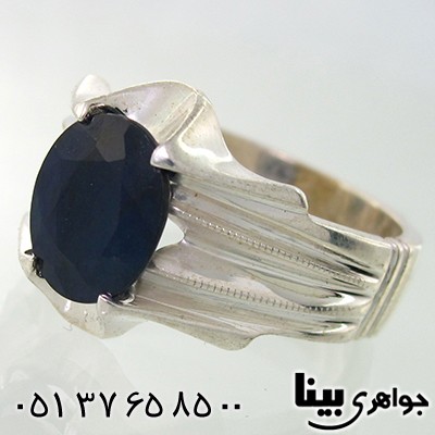 انگشتر یاقوت کبود آفریقایی مردانه سنتی چهار چنگ _کد:8048