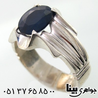 انگشتر یاقوت کبود آفریقایی مردانه سنتی چهار چنگ _کد:8048