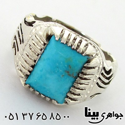 انگشتر فیروزه نیشابوری مردانه اره کاری سنتی _کد:8058