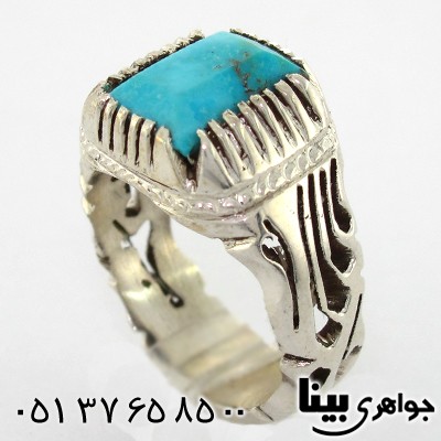 انگشتر فیروزه نیشابوری مردانه اره کاری سنتی _کد:8058