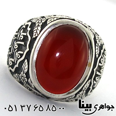 انگشتر عقیق قرمز مردانه درشت با رکاب علی _کد:8067