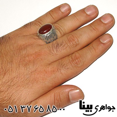 انگشتر عقیق قرمز مردانه درشت با رکاب علی _کد:8067