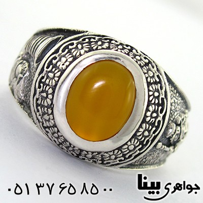 انگشتر عقیق زرد مردانه سرباز هخامنشی و جام _کد:8073