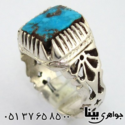 انگشتر فیروزه نیشابوری مردانه اره کاری سنتی _کد:8090