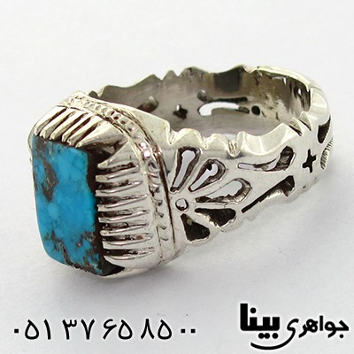 انگشتر فیروزه نیشابوری مردانه اره کاری سنتی _کد:8090
