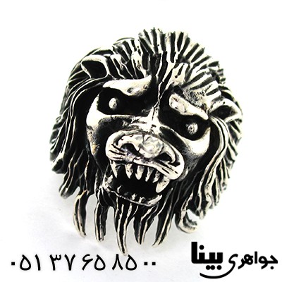انگشتر نقره مردانه درشت شیرنشان سیاه قلم باشکوه _کد:8103