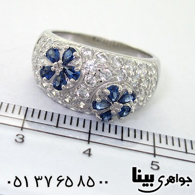 انگشتر یاقوت کبود بسیار عالی زنانه مدل شکوفه _کد:8121