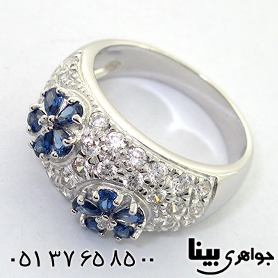 انگشتر یاقوت کبود بسیار عالی زنانه مدل شکوفه _کد:8121