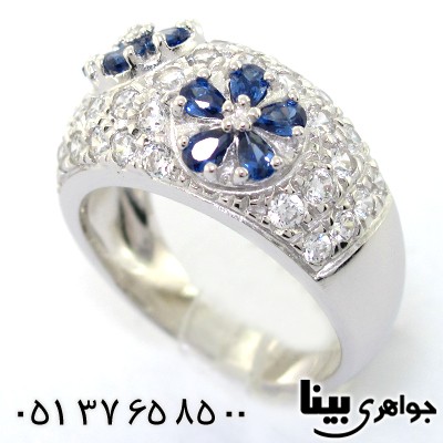 انگشتر یاقوت کبود بسیار عالی زنانه مدل شکوفه _کد:8121