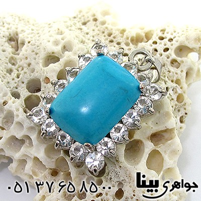 گردنبند فیروزه سنتاتیک مستطیلی دور جواهری _کد:8127