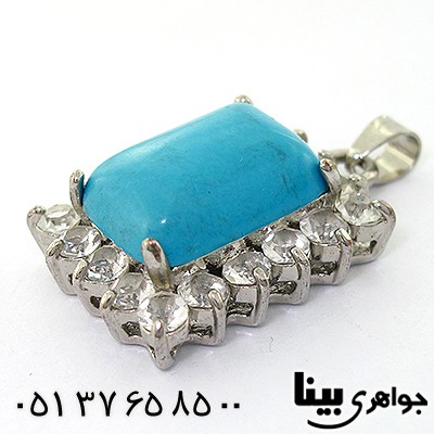 گردنبند فیروزه سنتاتیک مستطیلی دور جواهری _کد:8127