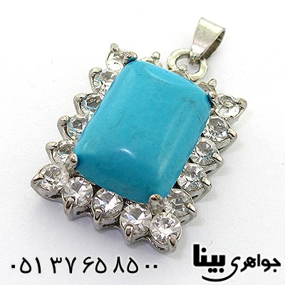 گردنبند فیروزه سنتاتیک مستطیلی دور جواهری _کد:8127
