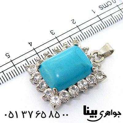 گردنبند فیروزه سنتاتیک مستطیلی دور جواهری _کد:8127