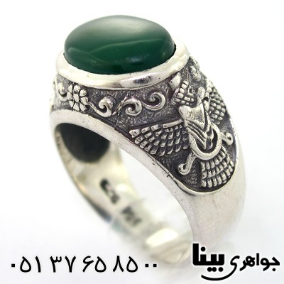 انگشتر عقیق سبز بیضی مردانه فروهر _کد:8143