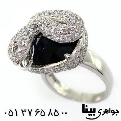 انگشتر عقیق سیاه (اونیکس) زنانه مدل افعی جواهر نشان _کد:8148