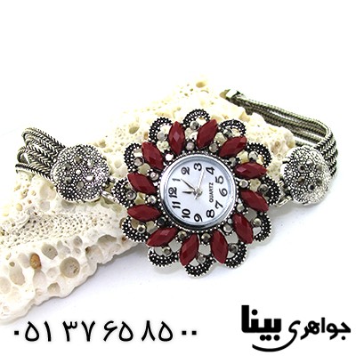 ساعت حدید و نگین قرمز زنانه طرح مارکازیت مدل گل درشت _کد:8179