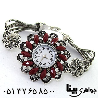ساعت حدید و نگین قرمز زنانه طرح مارکازیت مدل گل درشت _کد:8179
