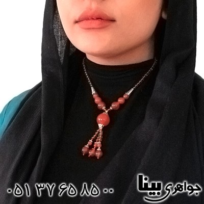 سینه ریز عقیق قرمز زنانه درشت مدل گوی آویز _کد:8186