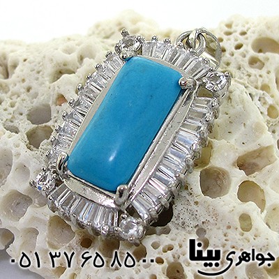 گردنبند فیروزه سنتاتیک زنانه مستطیلی _کد:8213