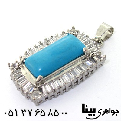 گردنبند فیروزه سنتاتیک زنانه مستطیلی _کد:8213