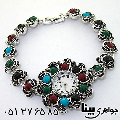 ساعت حدید و چند نگین رنگی مارکازیت فانتزی طرح گل _کد:8216