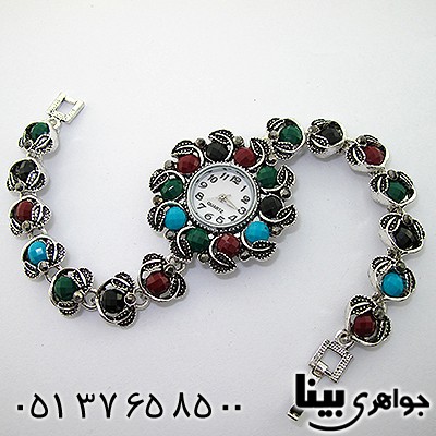 ساعت حدید و چند نگین رنگی مارکازیت فانتزی طرح گل _کد:8216