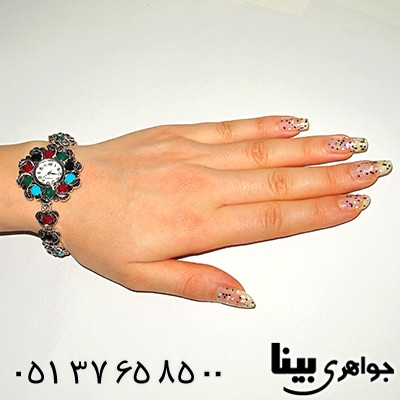 ساعت حدید و چند نگین رنگی مارکازیت فانتزی طرح گل _کد:8216