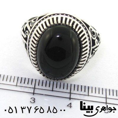 انگشتر عقیق سیاه (اونیکس) مردانه با رکاب یا فاطمه _کد:8260