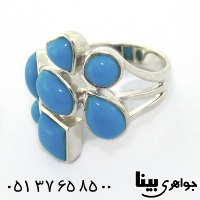 انگشتر فیروزه تایلندی زنانه درشت چند نگین _کد:8272