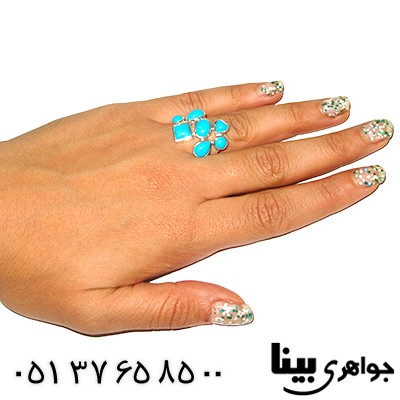 انگشتر فیروزه تایلندی زنانه درشت چند نگین _کد:8272
