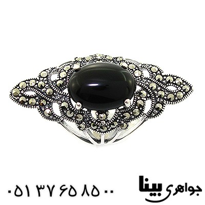 انگشتر عقیق سیاه (اونیکس) زنانه درشت مارکازیت هانگ _کد:8279